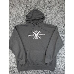 Assholes Live Forever Hoodie Mens XL Charcoal Grey Graphic‎ Pullover Skull Joint